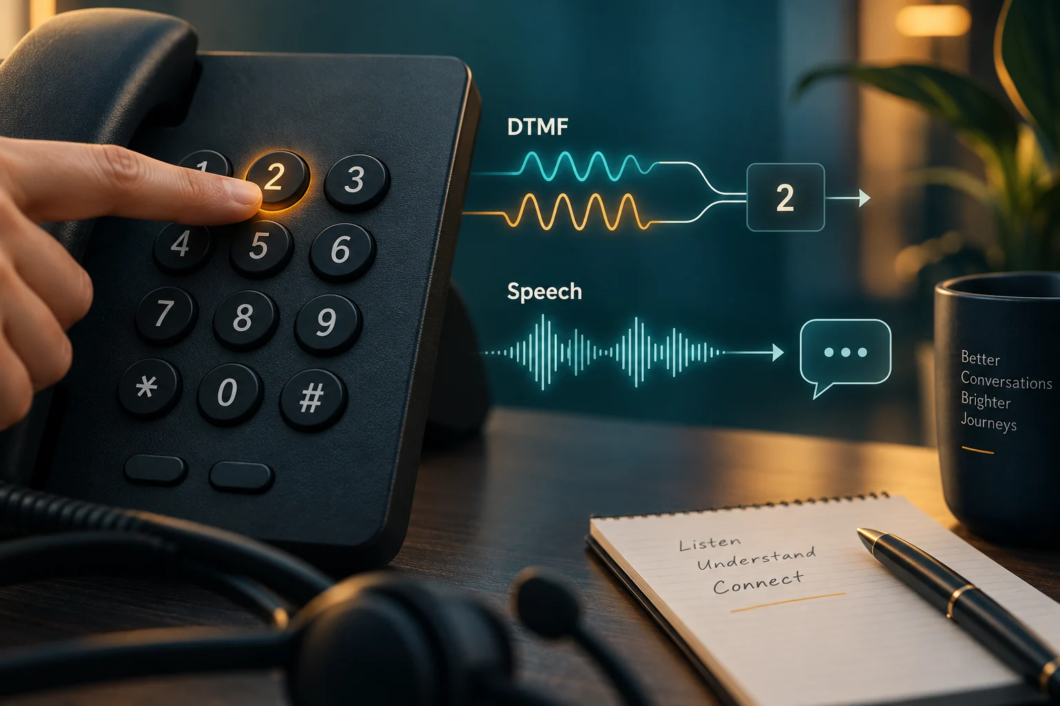 کلید تلفن و دو موج ورودی DTMF در کنار مسیر جداگانهٔ گفتار