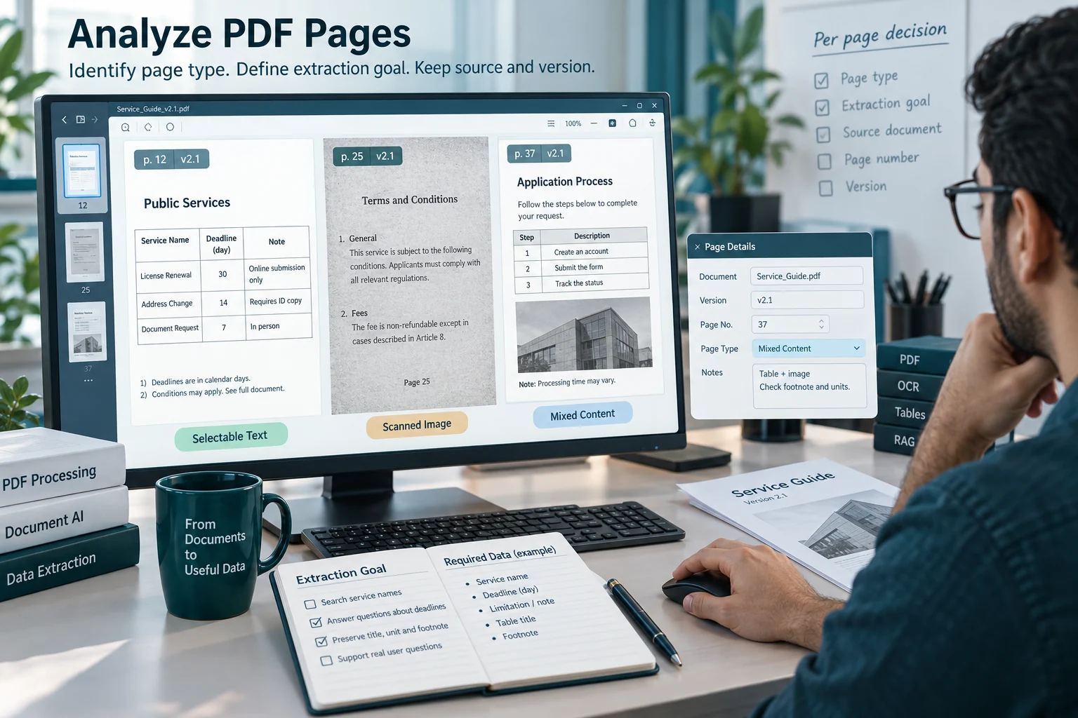 بررسی جداگانهٔ صفحات متنی، اسکنشده و ترکیبی PDF